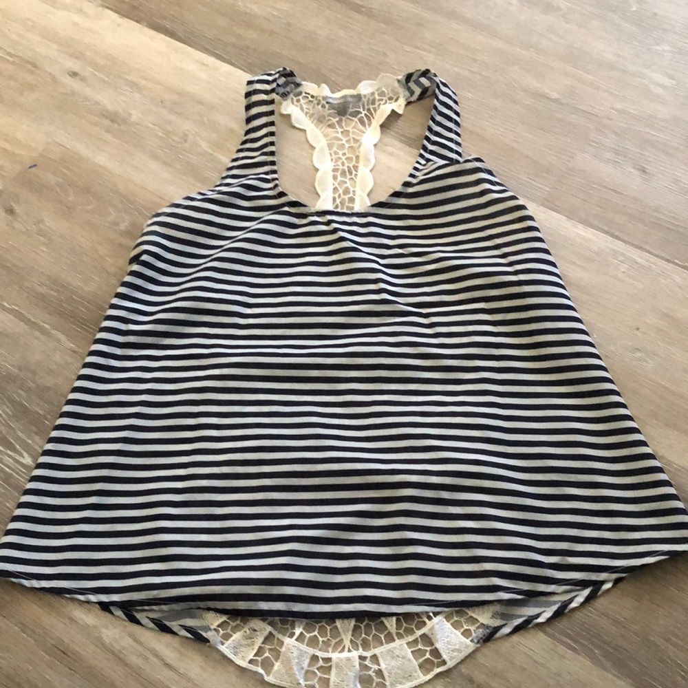 Charlotte Russe Black and White Striped Top with Netted Back